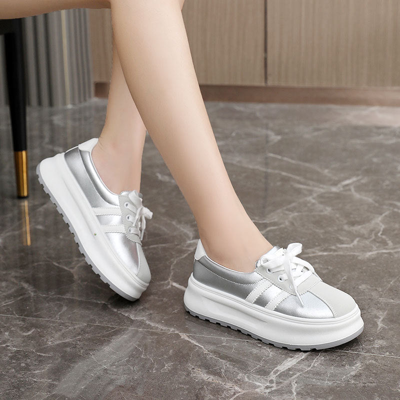 Damen modische Plattform Sneakers mit trendigem Metallic-Design R&B