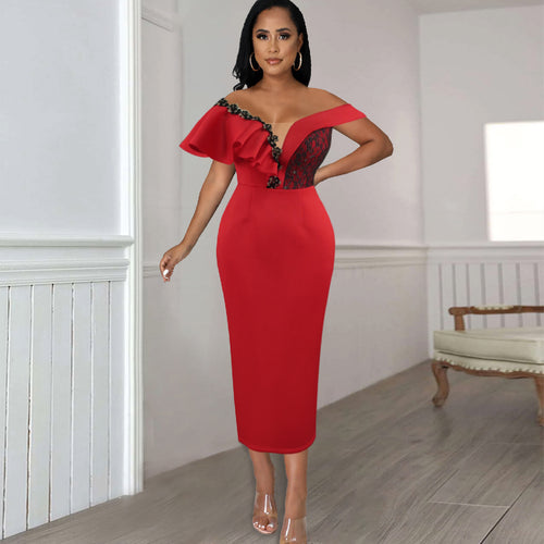 Damen Elegantes Figurbetontes Kleid mit asymmetrischem Design und Rüschendetails R&B