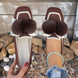 Damen Flauscher Pantoletten mit eleganten Pom-Pom-Applikationen R&B
