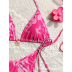 Damen Triangel-Bikini mit floralen Mustern und feinen BindR&Bändern R&B