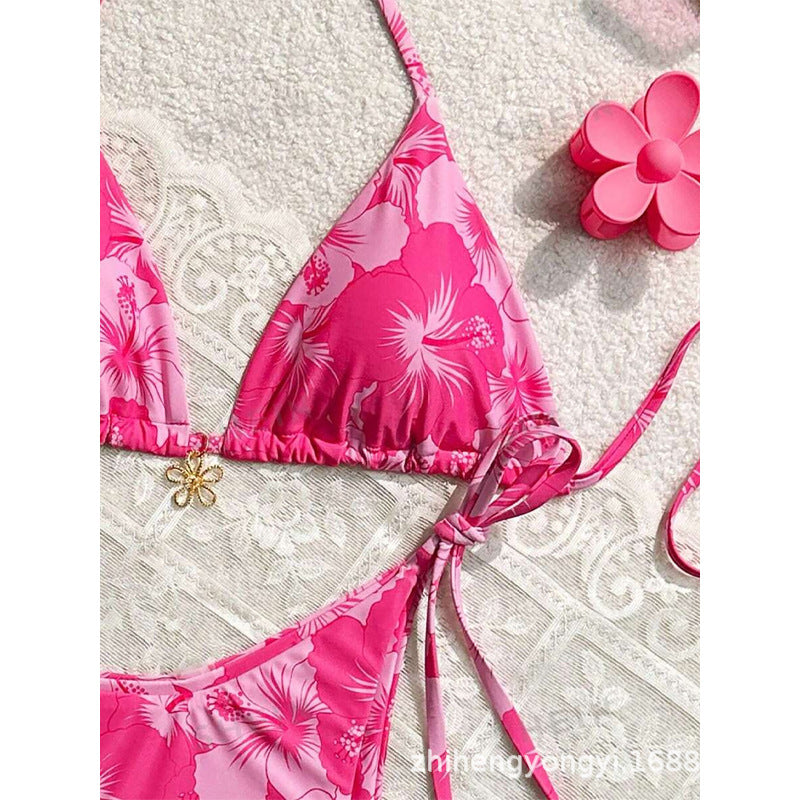 Damen Triangel-Bikini mit floralen Mustern und feinen BindR&Bändern R&B