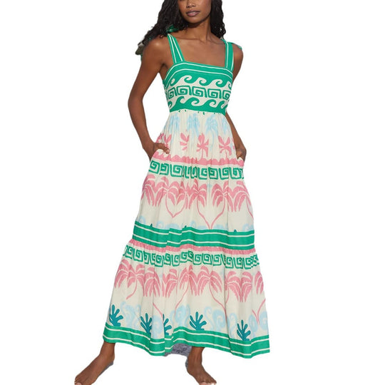 Damen Sommerliches Maxikleid mit einzigartigem grafischem Muster und praktischen Taschen R&B