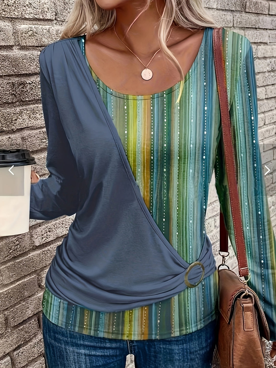 Damen Wickeloberteil mit modischem Ringdetail und attraktiven Streifen R&B
