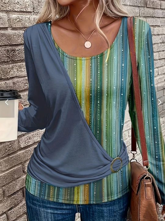 Damen Wickeloberteil mit modischem Ringdetail und attraktiven Streifen R&B