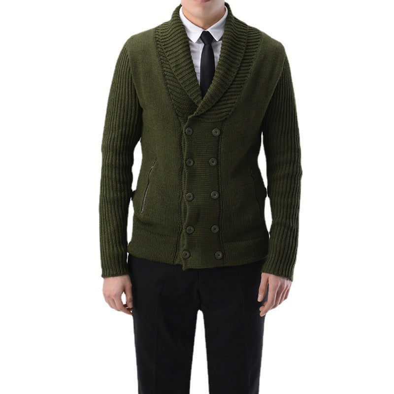 Herren modische Strickjacke mit doppelter Knopfleiste und seitlichen Reißverschlusstaschen R&B