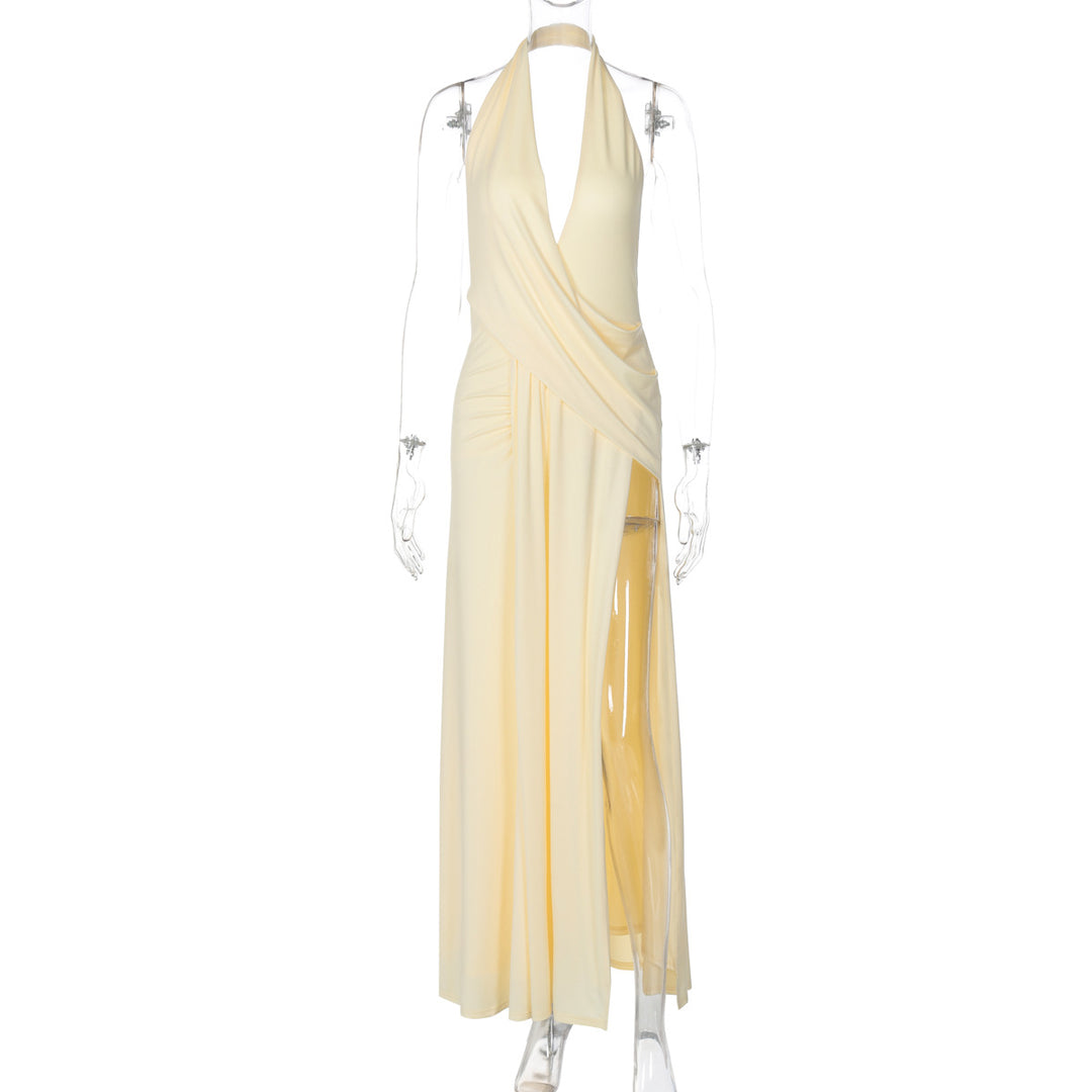Damen Maxikleid mit verführerischem V-Ausschnitt und einzigartiger Drapierung R&B