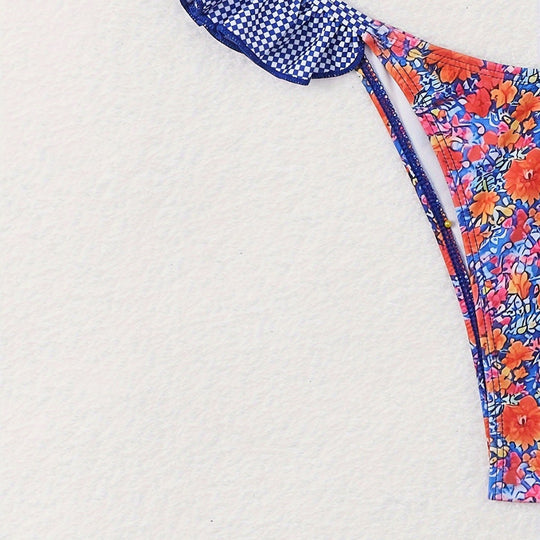 Damen Triangel-Bikini mit verspielten Rüschendetails und floralem Muster R&B