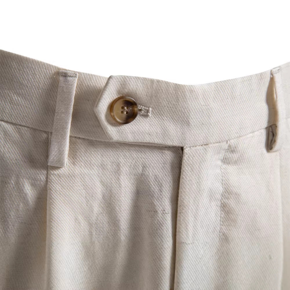 Herren nan lässige Leinenshorts mit Umschlag und Bundfalten R&B