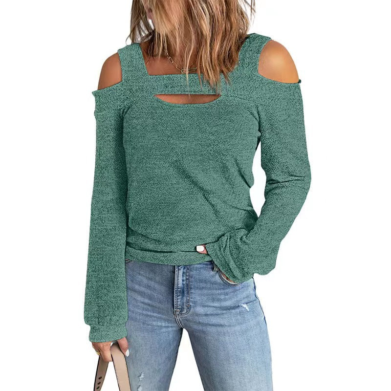 Damen modisches Longsleeve-Top mit Cut-Out-Details und Schulterfreiem Design R&B