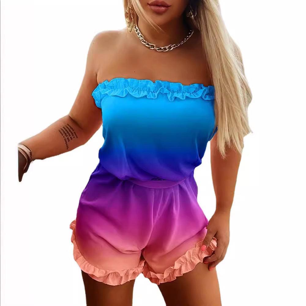 Damen Lässiger Jumpsuit mit Rüschen und Farbverlauf R&B