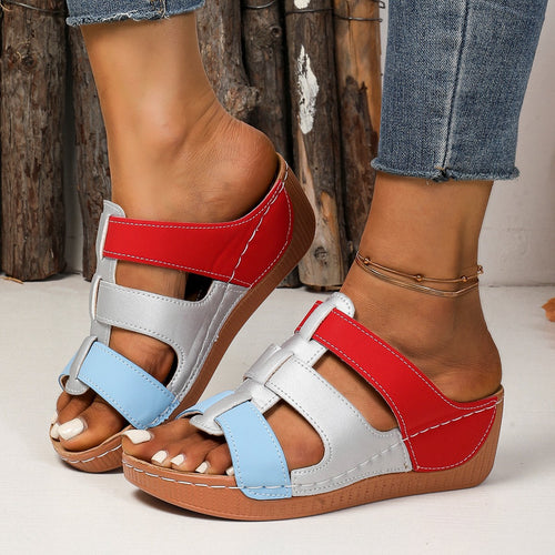 Damen Wedge-Pantoletten mit verstellbarem Riemendesign und gepolsterter Sohle R&B