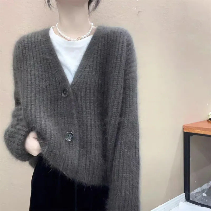 Damen Kuscheliger Strickcardigan mit großen Knöpfen R&B