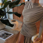 Damen elegantes Wickelkleid mit asymmetrischem Saum und figurbetonter Raffung EB