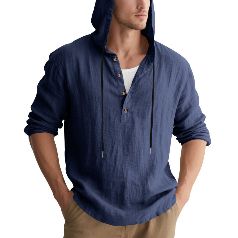 Herren lässiges Kapuzenhemd mit Knopfleiste und hochwertigem Baumwollmaterial R&B