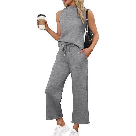Damen Jumpsuit mit hochgeschlossenem Design und weitem Bein R&B