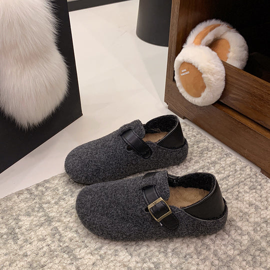 Damen gemütliche Filzpantoletten mit eleganter Schnallenverzierung R&B