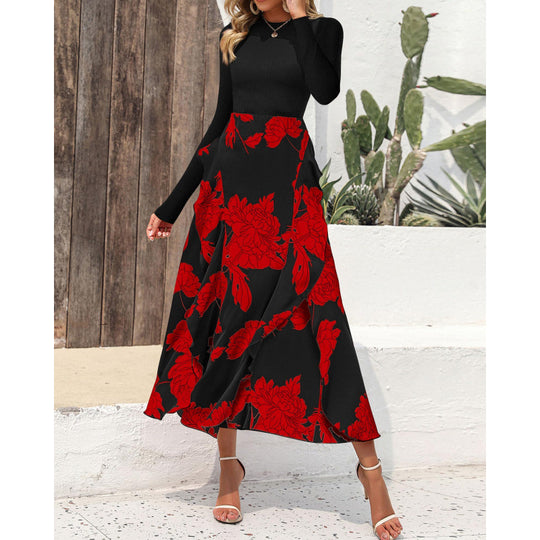 Damen Elegantes Maxikleid mit floralem Volant und langem Arm R&B