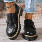 Damen Modische Halbschuhe mit doppeltem Riemendesign und hochwertiger Lederoberfläche R&B