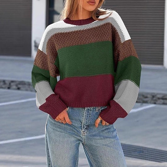 Damen Grobstrickpullover mit Farbblockdesign und oversized Schnitt R&B