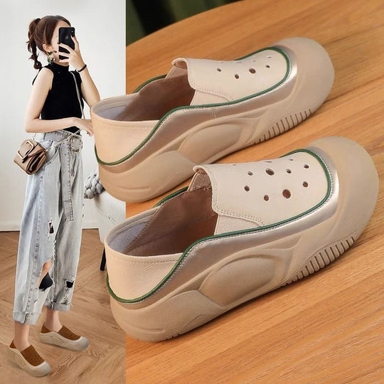 Damen modische Slip-On-Crocks mit atmungsaktiver Mesh-Oberfläche und rutschfester Sohlenkonstruktion R&B