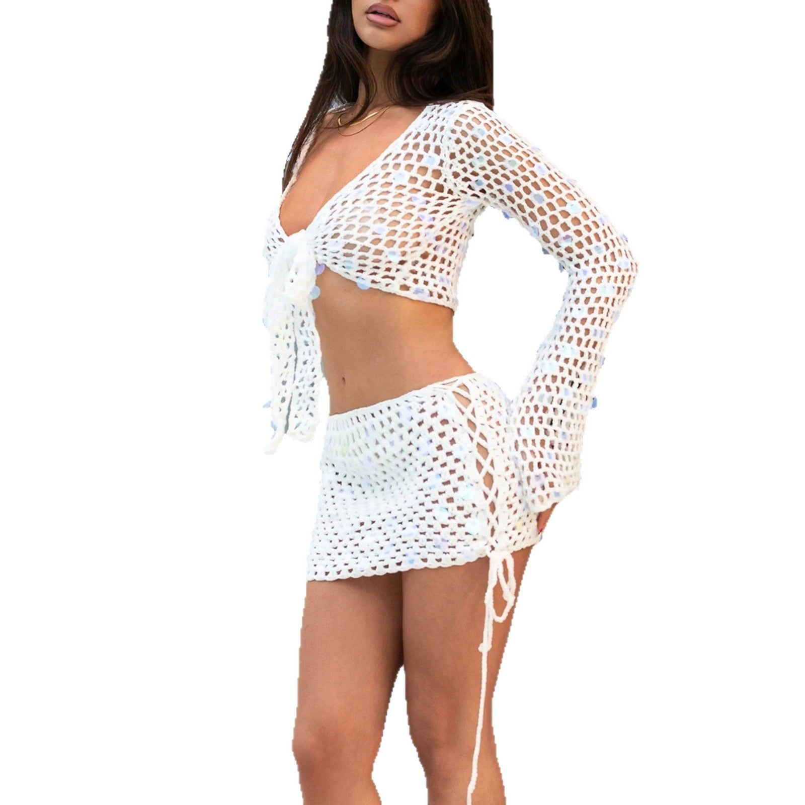 Damen modisches Häkel-Set mit Bindedetails R&B