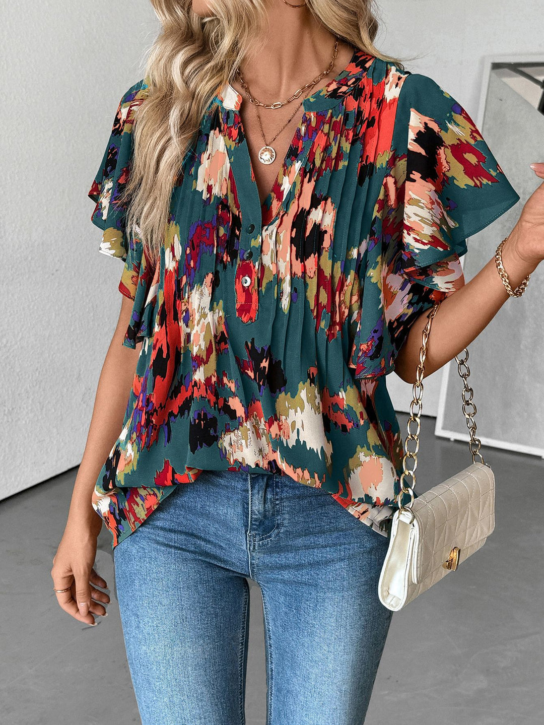Damen Bluse mit Rüschenelementen und strukturiertem Design R&B