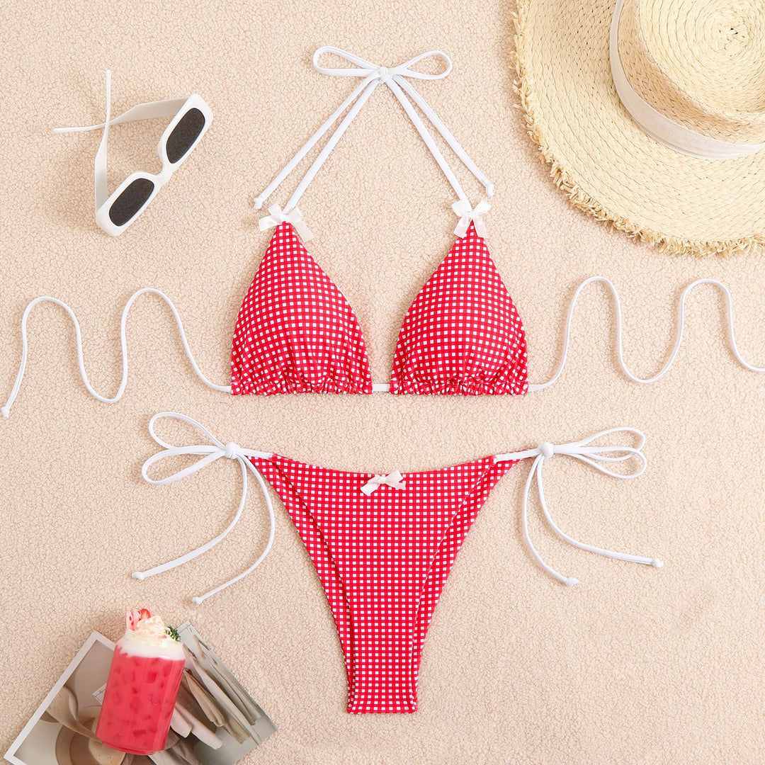 Damen Triangel-Bikini mit verspieltem Karo-Muster R&B