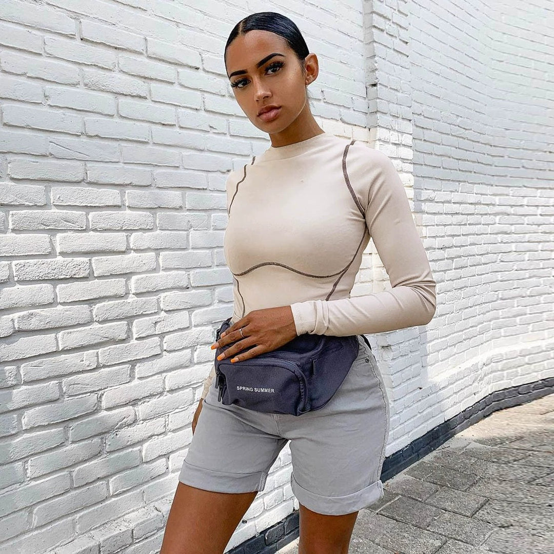Damen Sportliches Langarmoberteil mit innovativem Schnitt und kontrastierenden Nähten R&B
