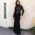 Damen Elegantes Maxikleid mit transparentem Spitzenoberteil und figurbetontem Schnitt R&B