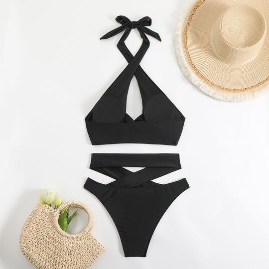 Damen Bikini-Set mit verstellbaren Trägern und elegantem Kreuzdesign R&B