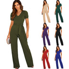 Damen Eleganter Jumpsuit mit Taillengürtel und Puffärmel R&B