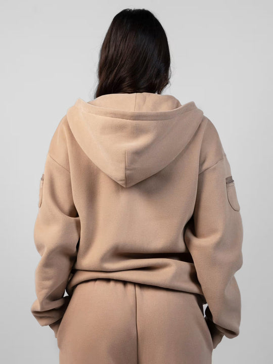 Damen sportlicher Fleece-Jogginganzug mit hochgeschlossenem Reißverschluss und elastischem Bund R&B