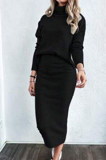 Damen Strickkleid mit lockerem Schnitt und hohem Kragen R&B
