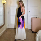 Damen Elegantes Maxikleid mit hochgeschlossenem Design und kreativem Farbverlauf R&B