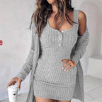 Damen Strickkleid mit Knopfdetails und schickem Midi-Schnitt R&B