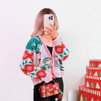 Damen Strickjacke im festlichen Design mit Weihnachtsmotiven R&B