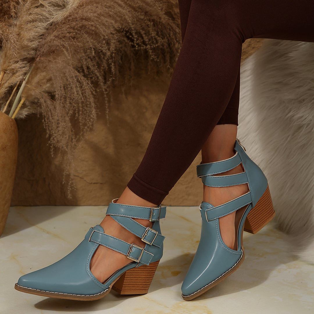 Damen modische Stiefeletten mit Schnallen R&B