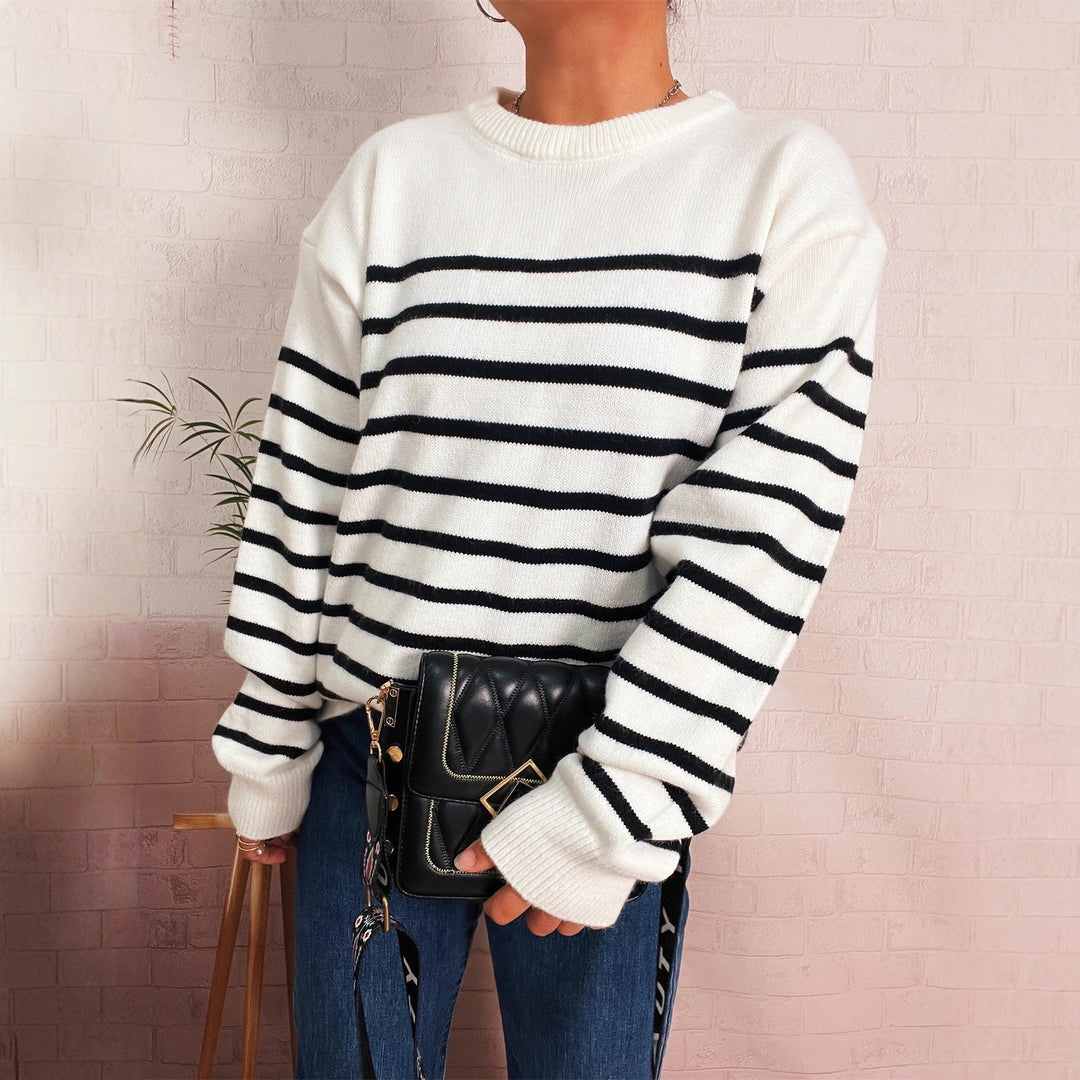 Damen lässiger gestreifter Pullover mit modernem Schnitt R&B