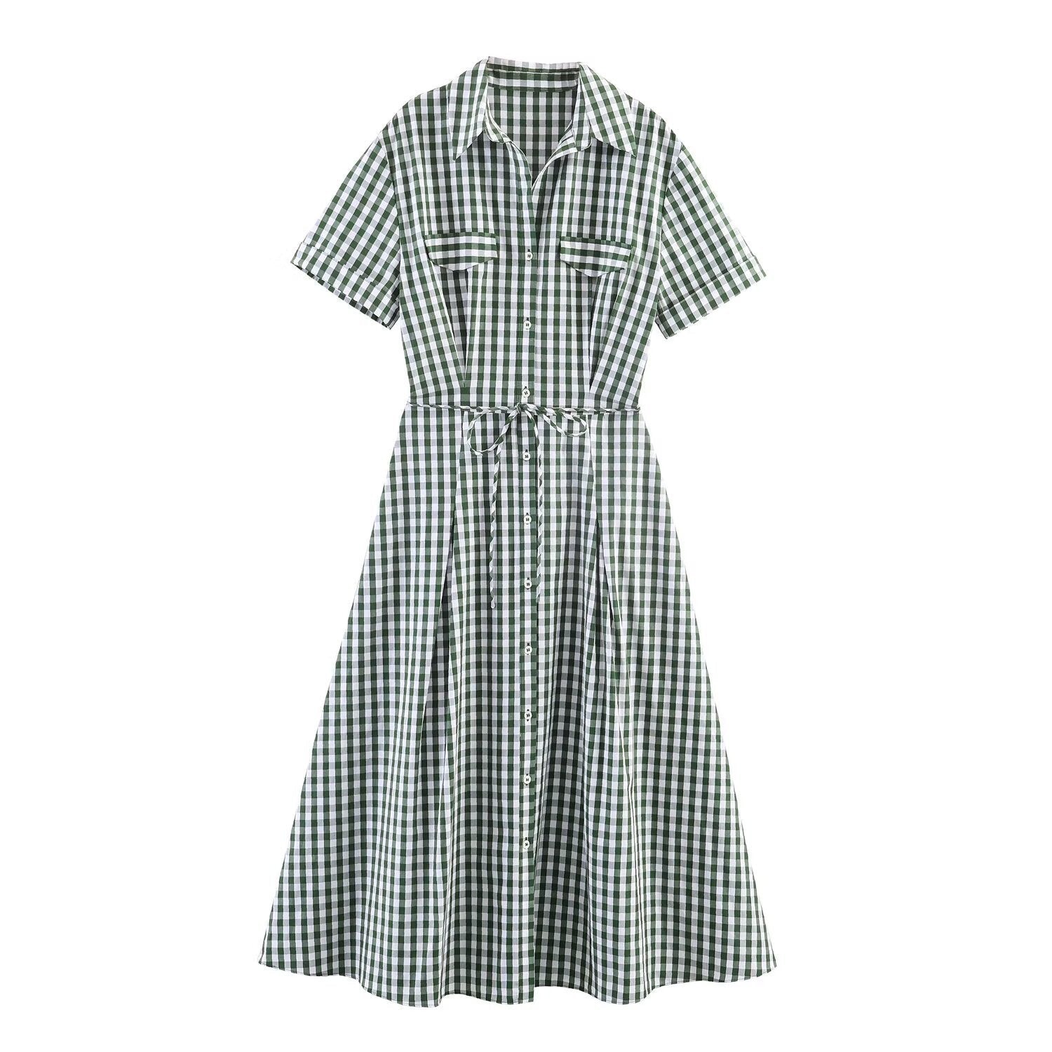 Damen Hemdblusenkleid im karierten Design mit Taillengürtel R&B