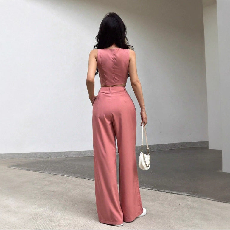 Damen Zweiteiliges Set mit tailliertem Top und weiten Hosen R&B