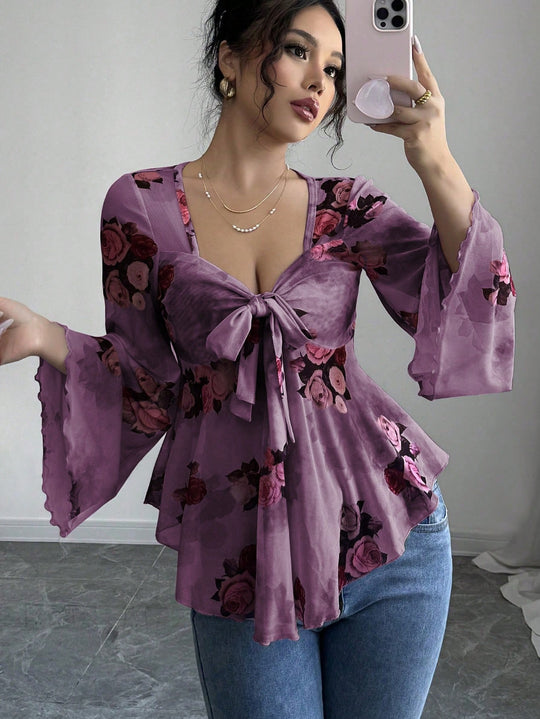 Damen luftige Bluse mit Blumenmuster R&B