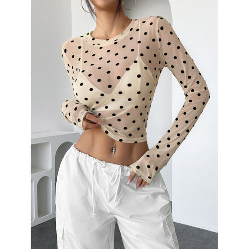 Damen Transparente Langarmbluse mit Punkten R&B
