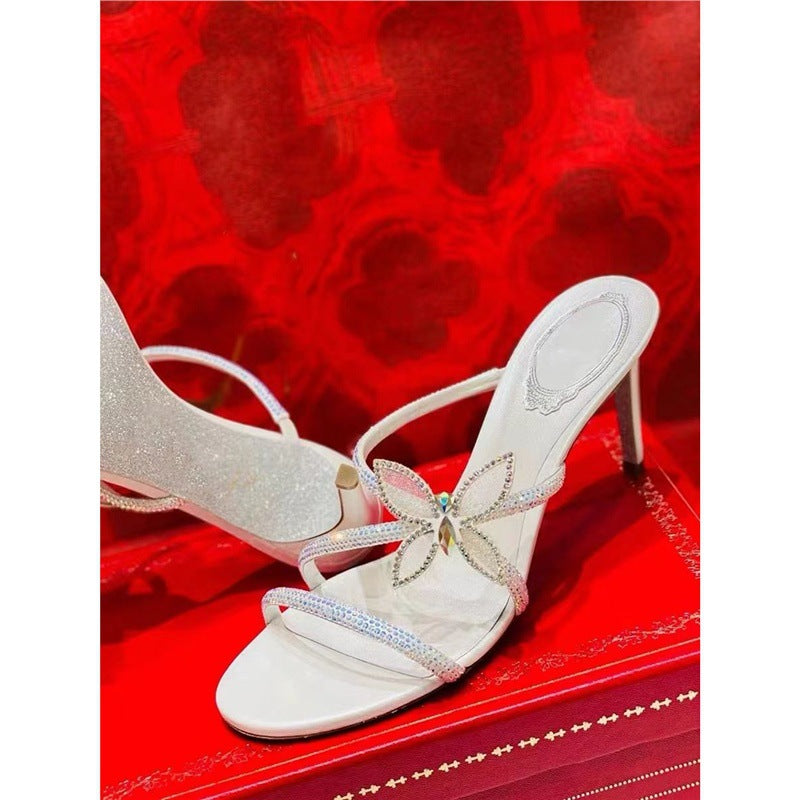 Damen elegante Sandalen mit schimmernder Schmetterlingsverzierung R&B