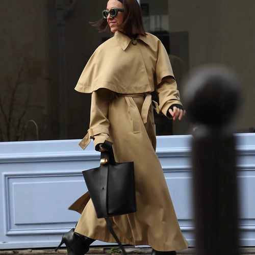 Damen trendiger Trenchcoat mit weit oversize Schnitt und abnehmbarer Kapuze R&B