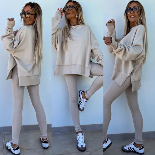 Damen lässiger Oversized-Sweater und leggings im Set R&B