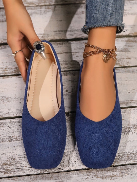 Damen nan elegante flache Schlupfballerina mit quadratischer Zehenpartie gepolstertem Komfortfußbett und Veloursoptik R&B