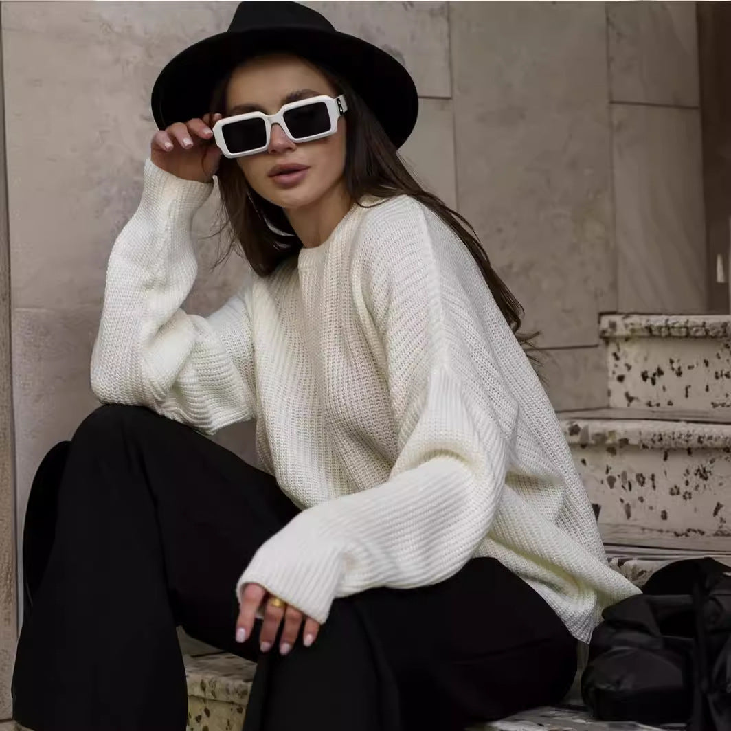 Damen Grobstrickpullover mit weitem Schnitt und lässigen Details R&B
