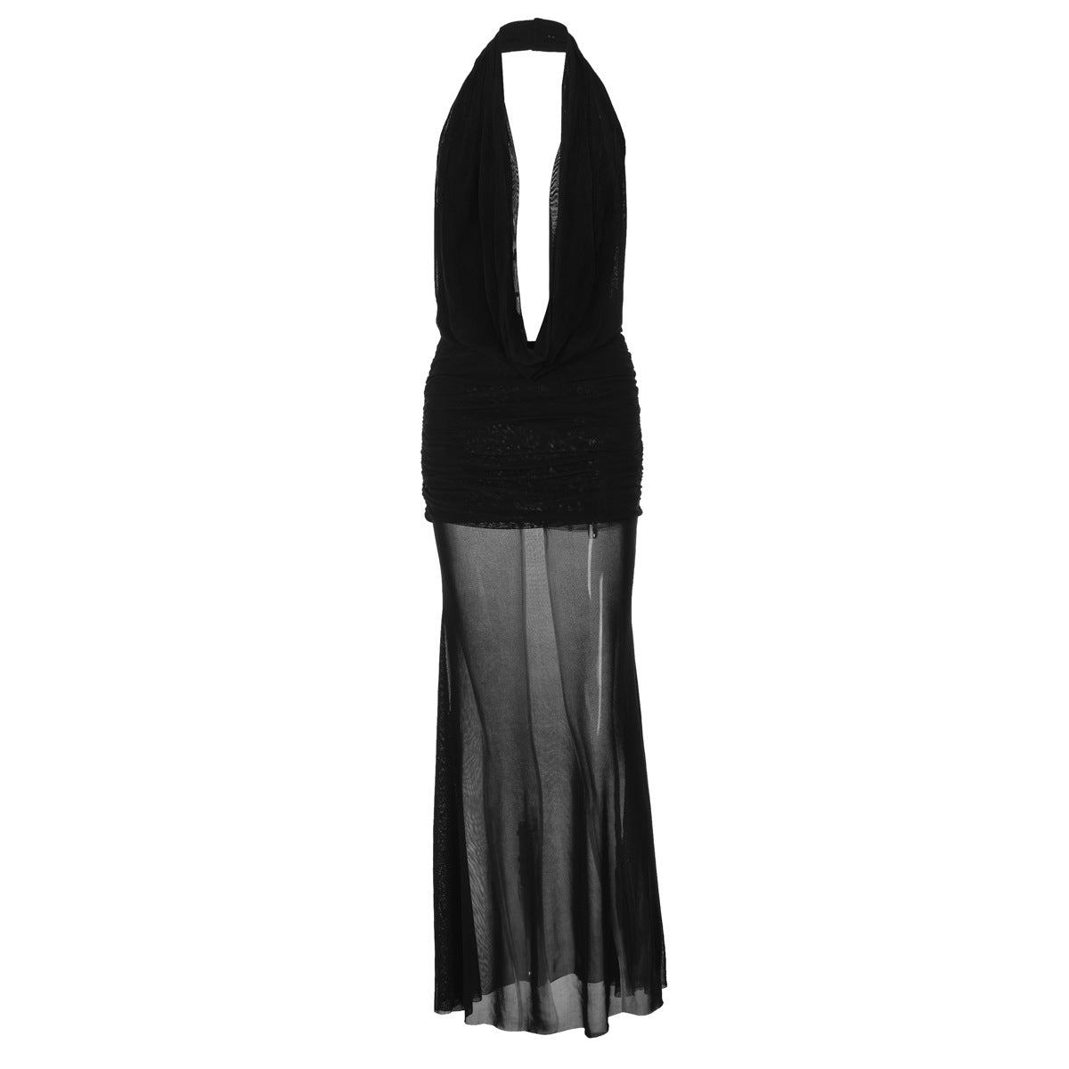 Damen Elegantes Maxikleid mit tiefem V-Ausschnitt und schimmernder Materialstruktur R&B