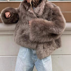 Damen Luxus Kunstfelljacke mit breitem Kragen R&B