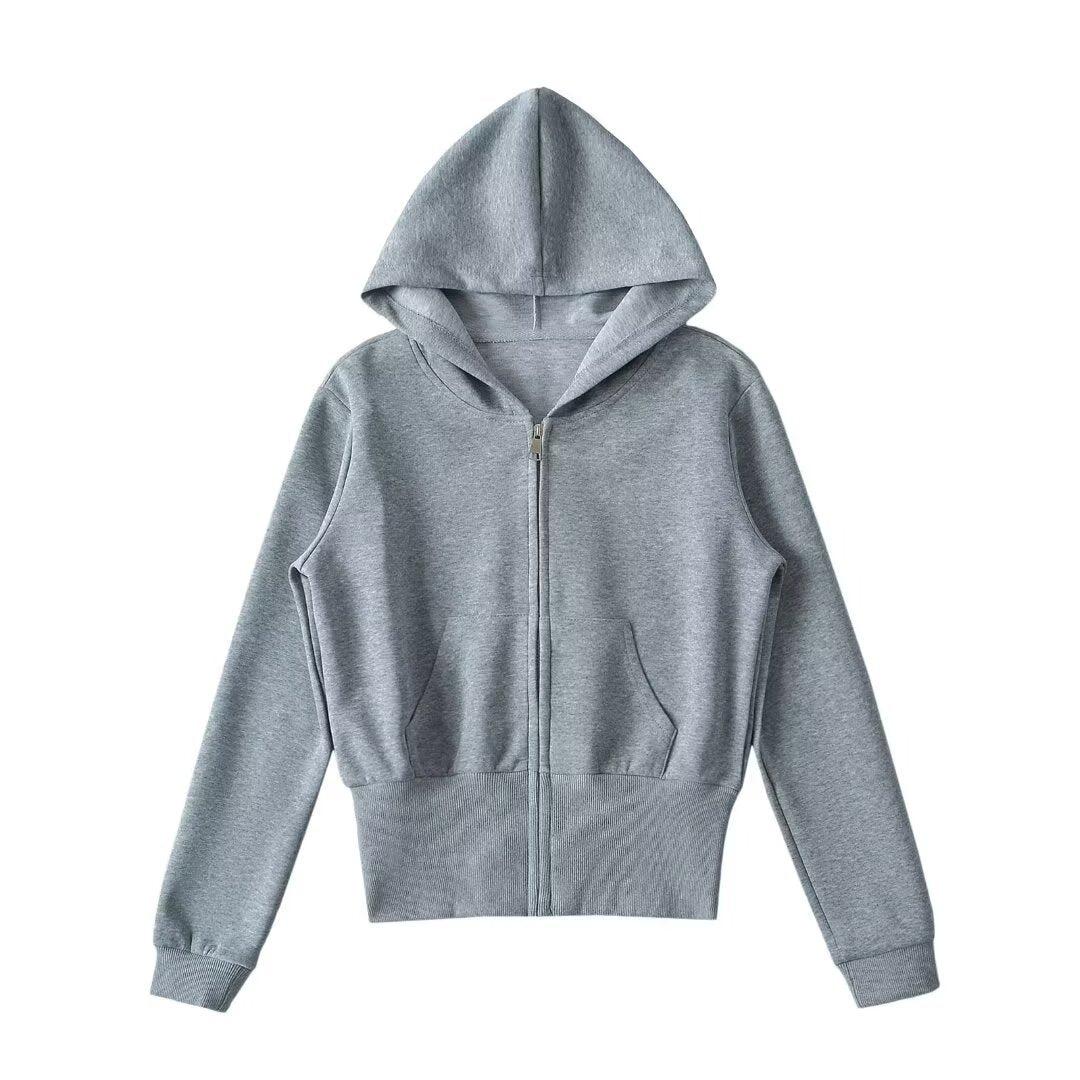 Damen lässige Kapuzenjacke mit Reißverschluss und praktischen Taschen R&B